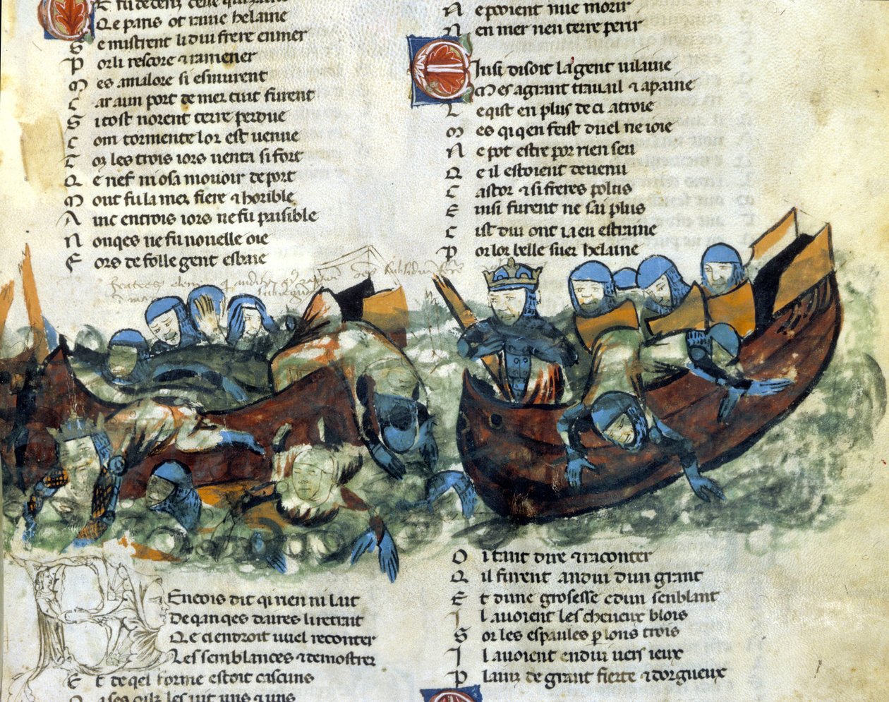 Une bataille navale. Miniature du 13ème siècle. - Unknown artist