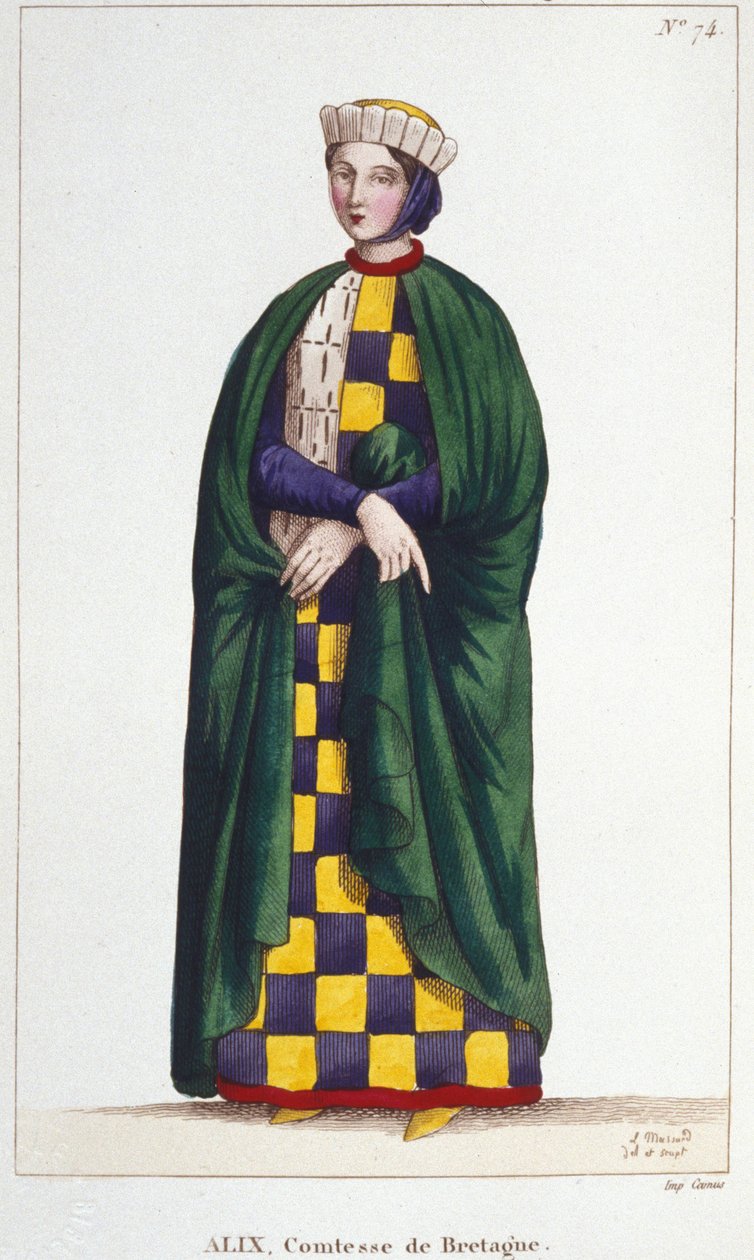 Alix de Thouars (1201-1221), comtesse de Bretagne, fille de Guy de Thouars, duc de Bretagne. Gravure de 1830. - Unknown artist