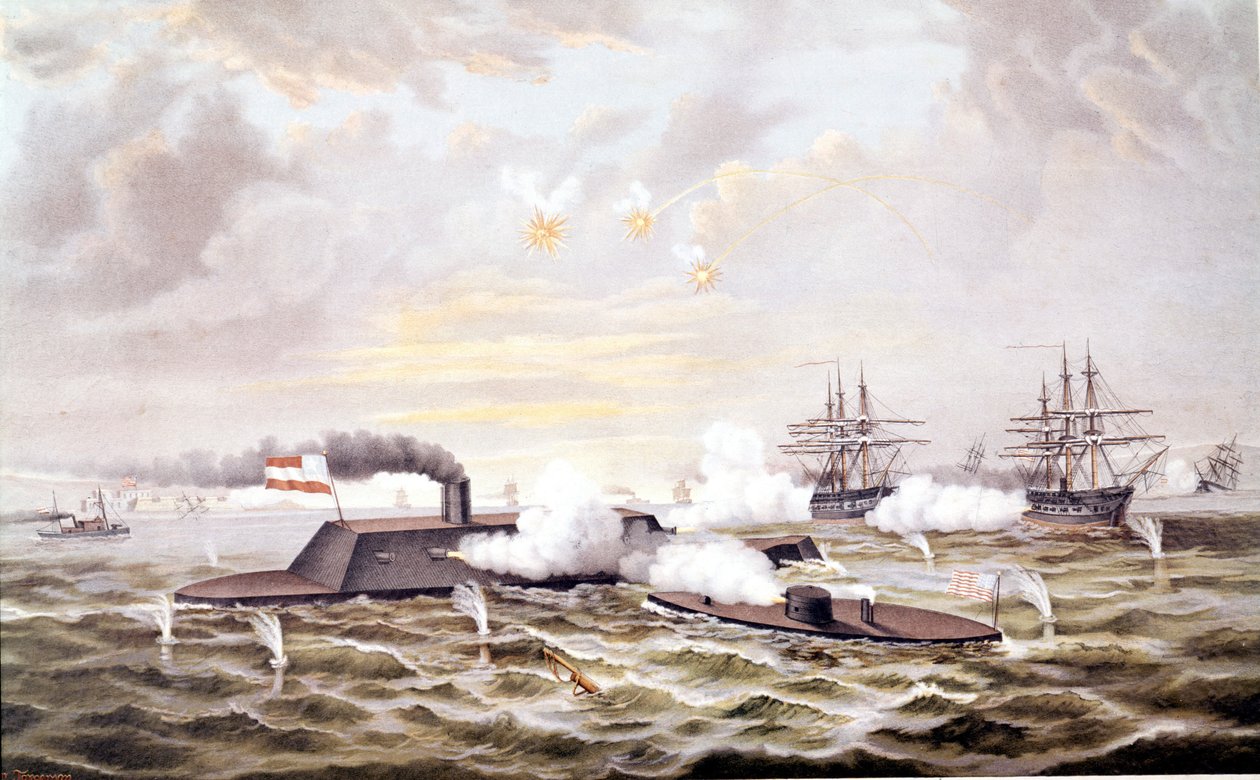 Guerre civile américaine (1861 - 1865) : Bataille navale de Hampton Roads (Virginie) 08-09 mars - Unknown artist
