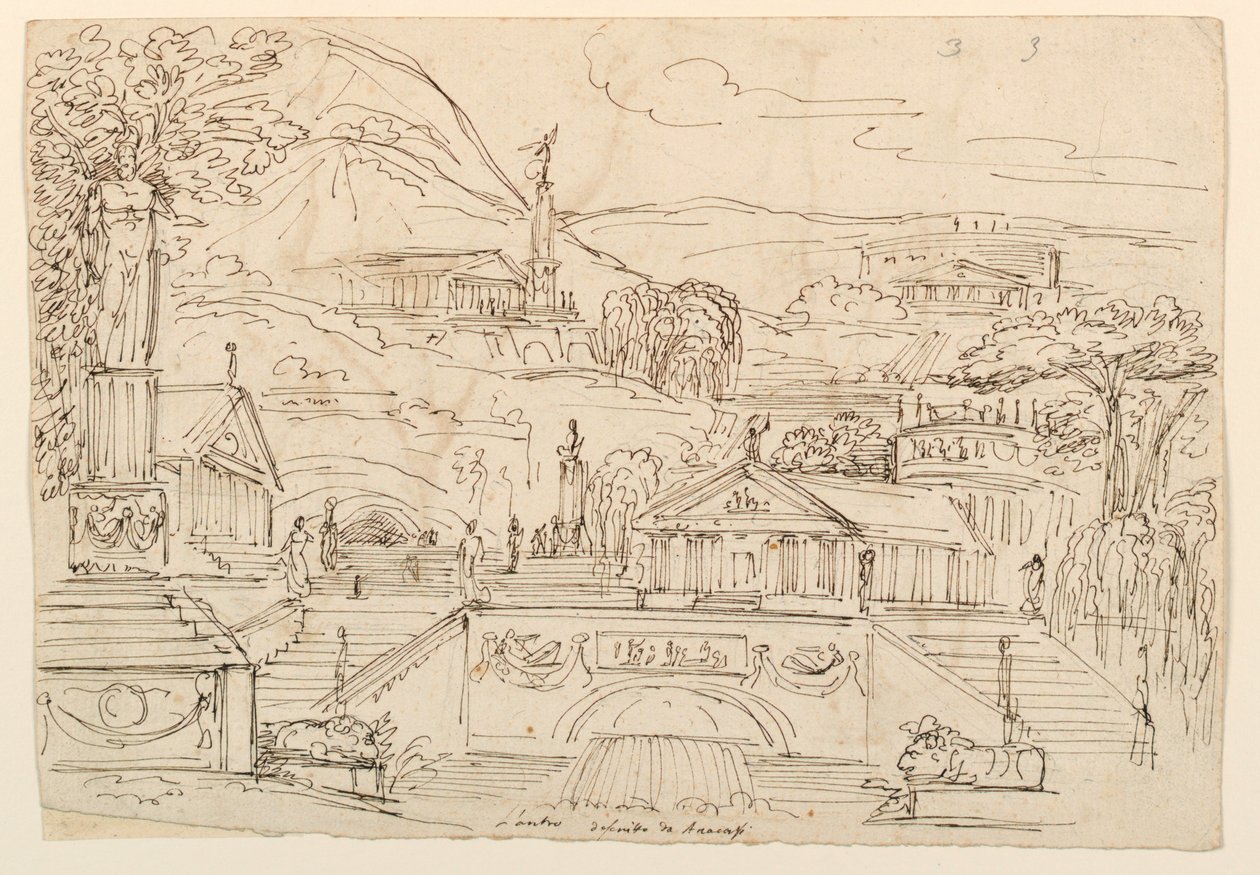 Bâtiments antiques sur une colline - Unknown artist