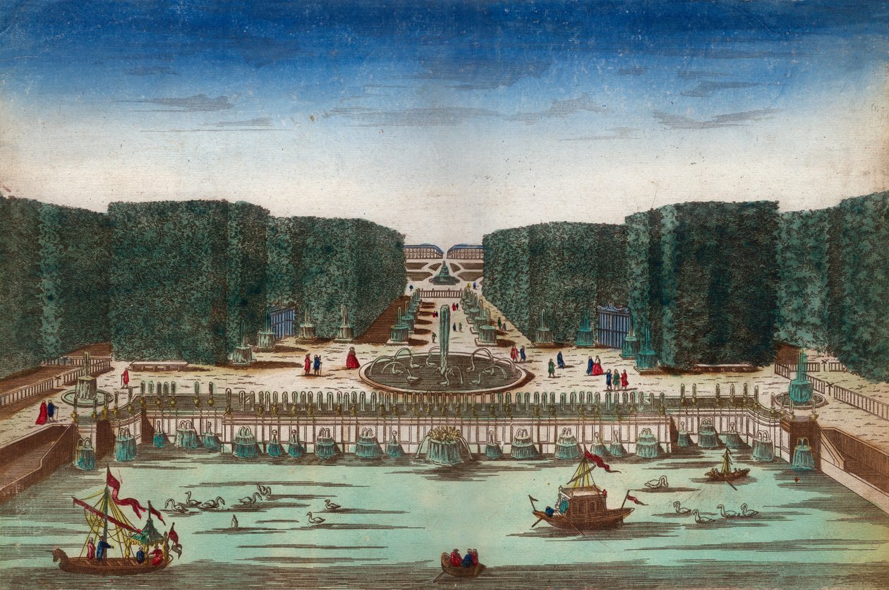 Aquae Lapsus in Hortis Versalicis - Vue optique représentant les cascades de Versailles au 18ème siècle - Illustration vers 1760 - Unknown artist