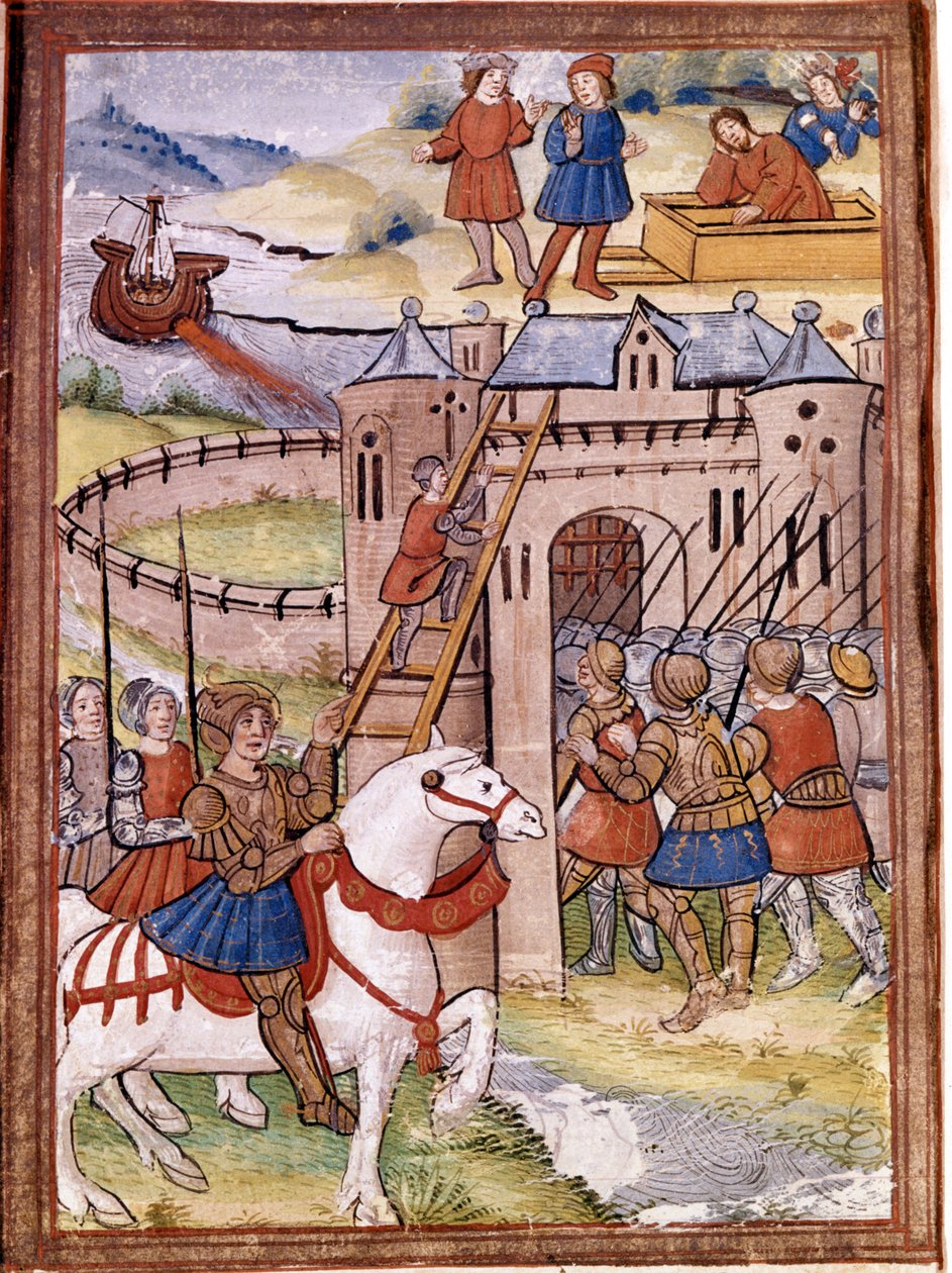 Assaut sur un château. Épisode de la guerre de Cent Ans. Manuscrit du XVIe siècle. Victoria and Albert Library, Londres. - Unknown artist