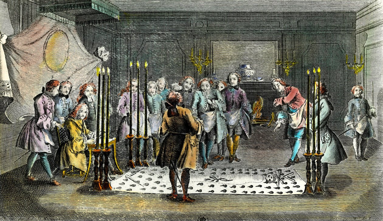 Assemblée de francs-maçons pour la réception des maîtres Gravure vers 1750 Collection privée - Unknown artist