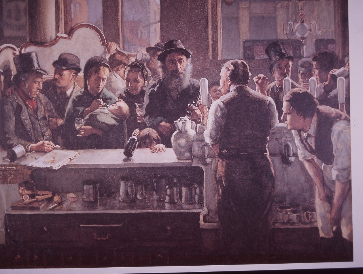 Pub britannique servant des boissons (lithographie en couleur) - Unknown artist