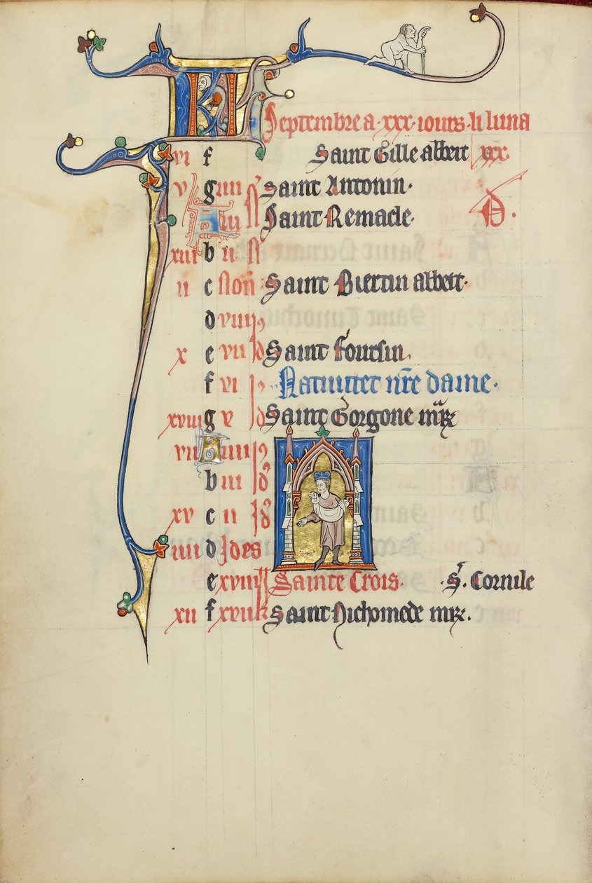 Page de calendrier pour septembre ; semis - Unknown artist
