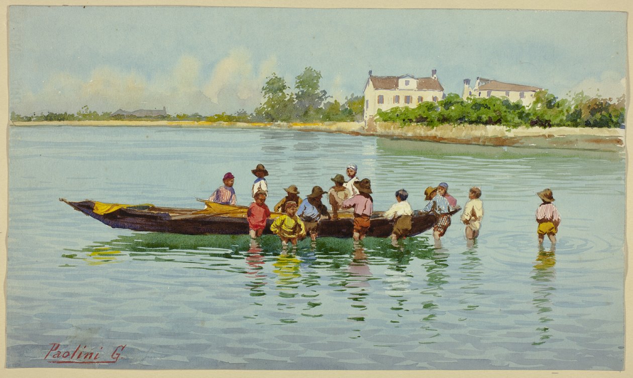 Enfants avec bateau sur la lagune vénitienne - Unknown artist
