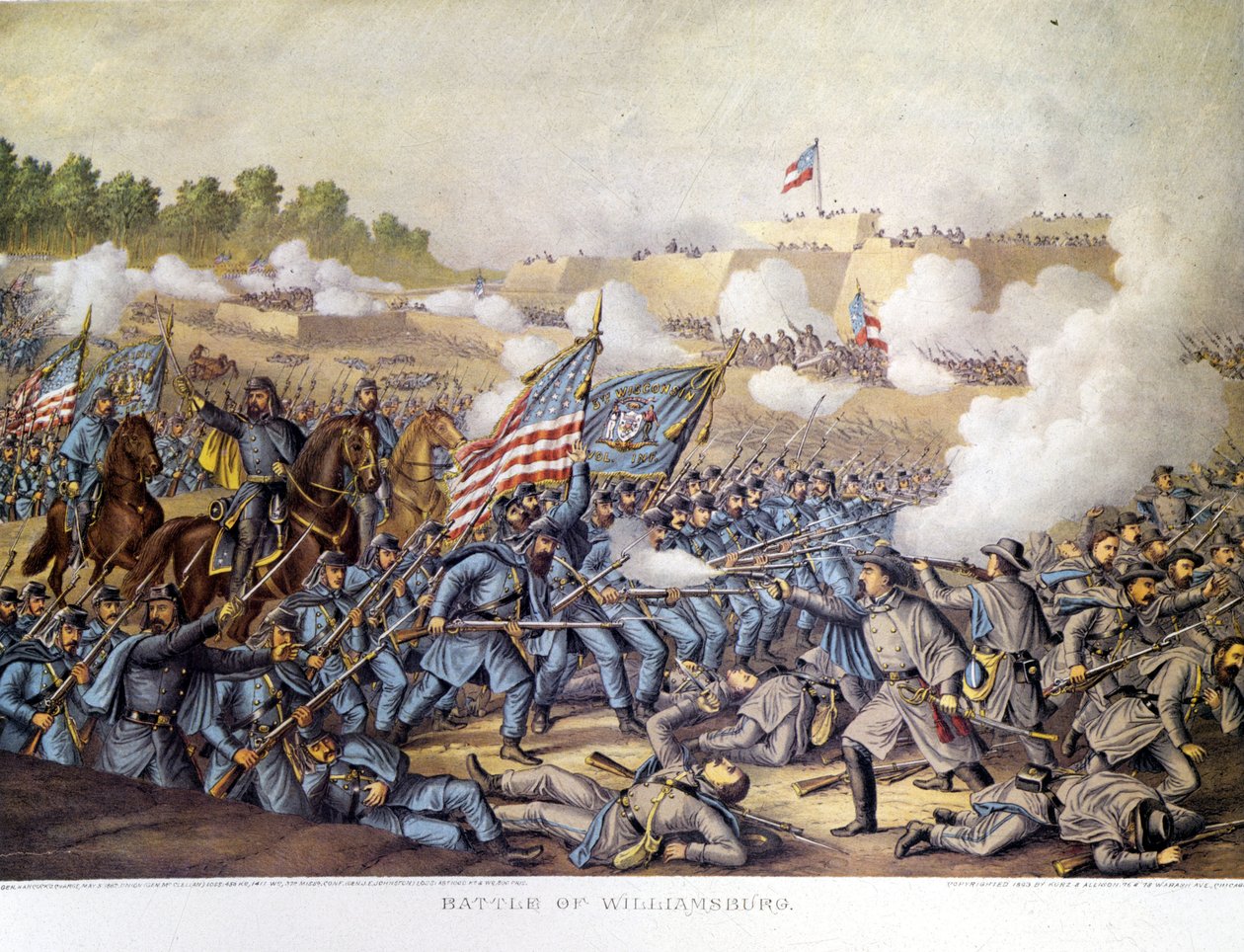 Guerre civile américaine (1861 - 1865) : 05/05/1862. Bataille de Williamsburg. Gravure. - Unknown artist