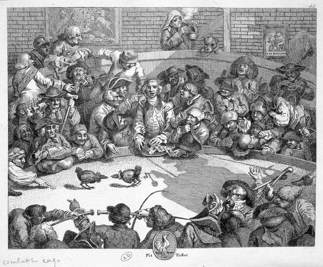 Combat de coqs - gravure - Unknown artist