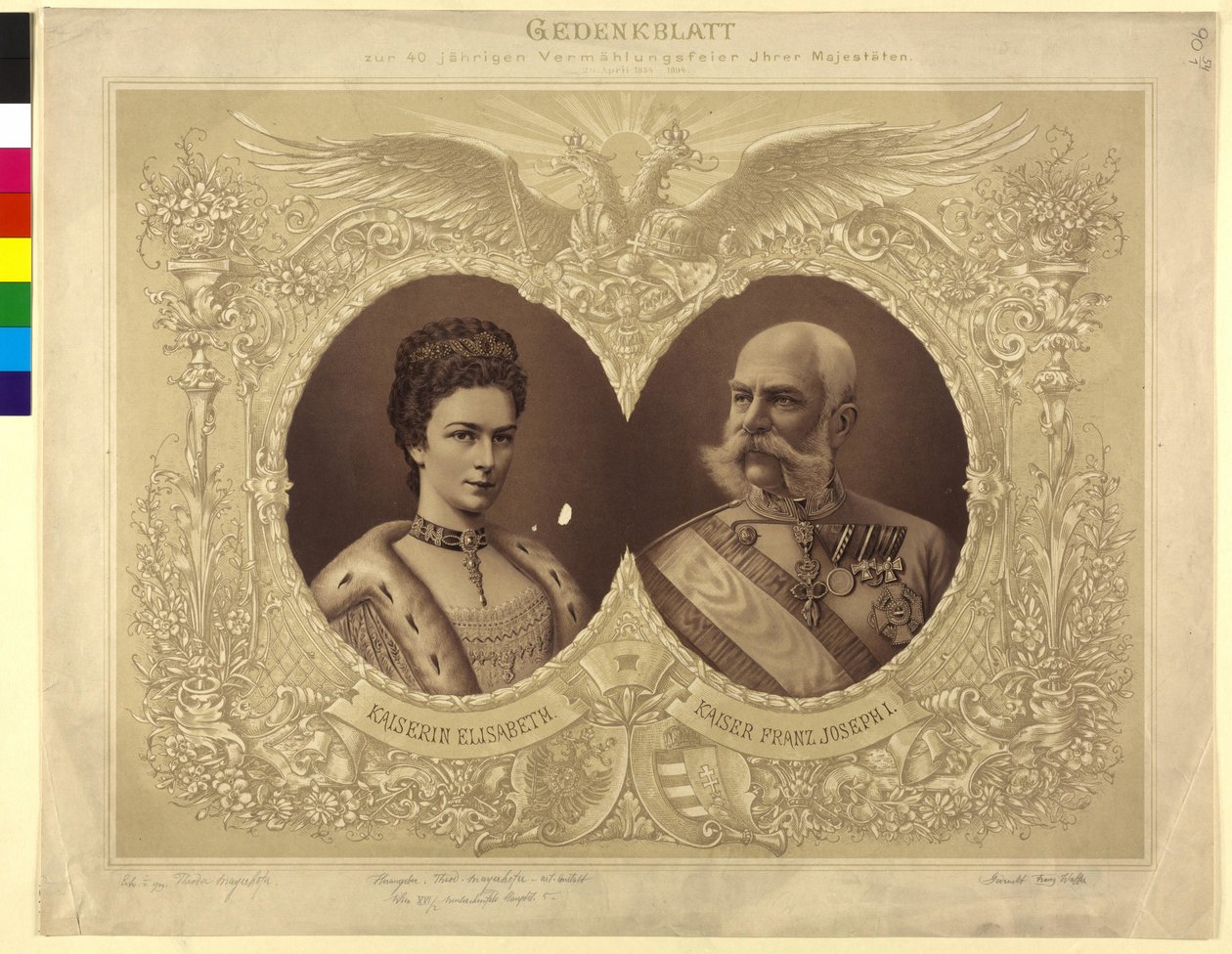 Papier commémoratif de la cérémonie de mariage de 40 ans de Sa Majesté 24 avril 1854 - Unknown artist