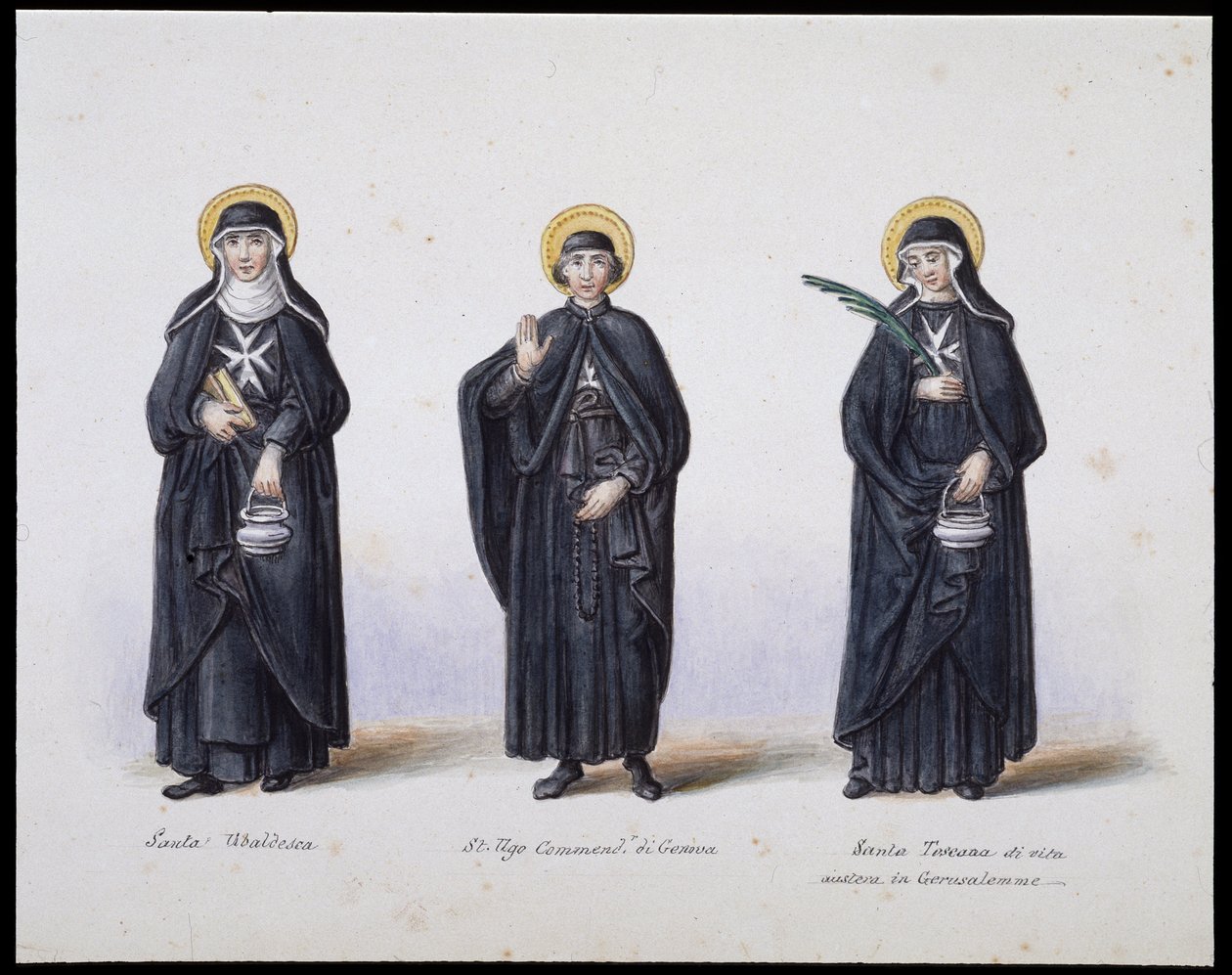 Costumes : 1. Sainte Ubaldesca, 2. Saint Ugo Commandant de Gênes, 3. Sainte Toscane de vie. sd. 19ème siècle - Unknown artist