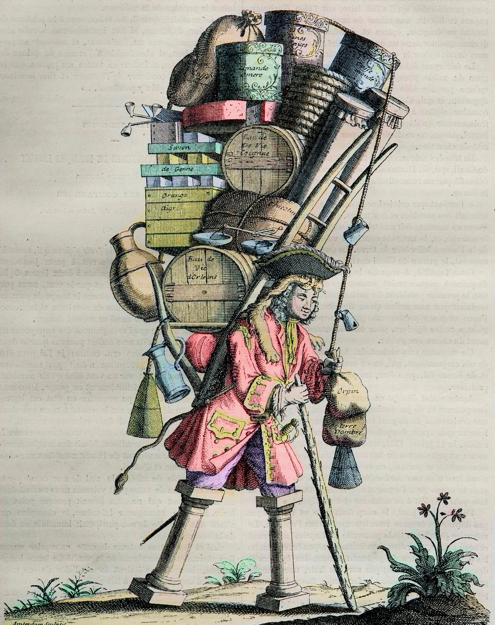 Costumes de Paris à travers les siècles - Gravure n°81 intitulée "Admire la Force" - Caricature faite par des apothicaires contre Armand Nompar II de Caumont (1679-1761) Duc de La Force accusé de monopole en 1721 - Unknown artist