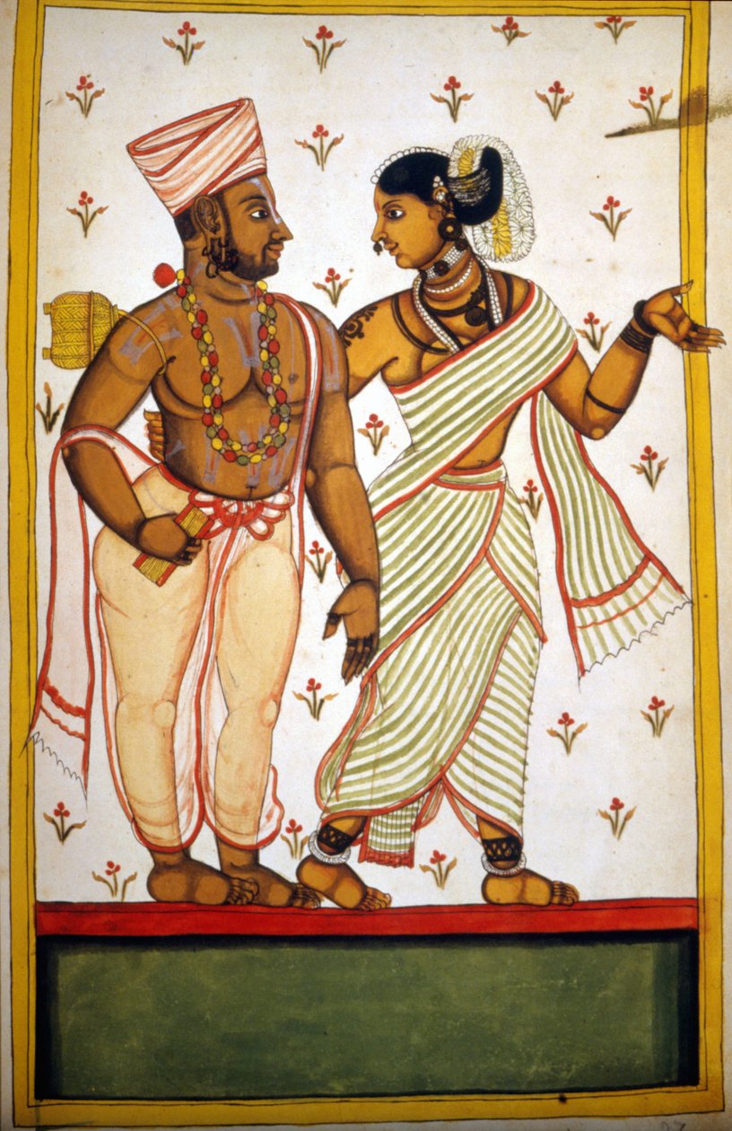 Couple de Brahmanes. Page du manuscrit (ms.8300) "Histoire du Mogol" par Stefano Nivibus Cardeira. 18ème siècle. Biblioteca Marciana, Venise - Unknown artist