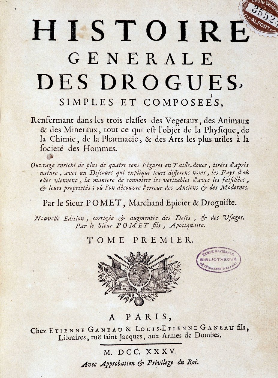 Page de couverture de la « Histoire générale des drogues, simples et composées » par Pomet - Unknown artist
