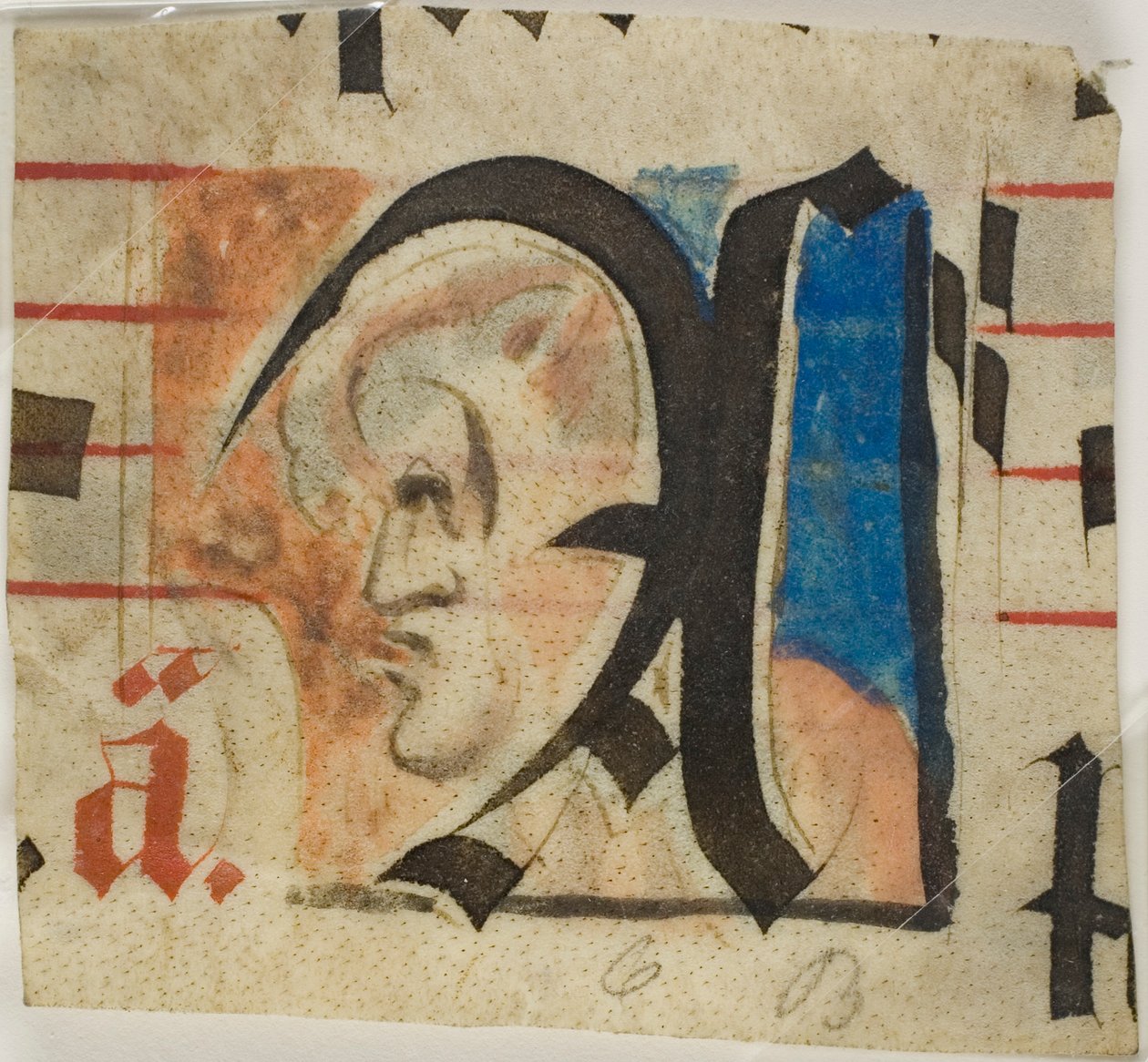 Initiale décorée avec grotesque de profil d