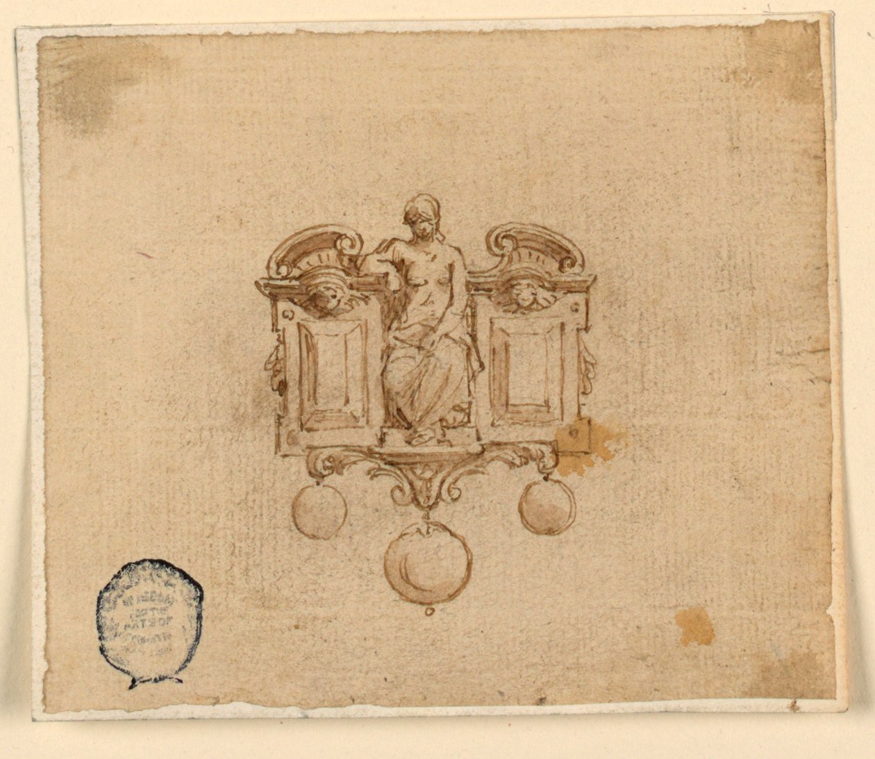 Design pour broche avec femme dans un fronton brisé - Unknown artist