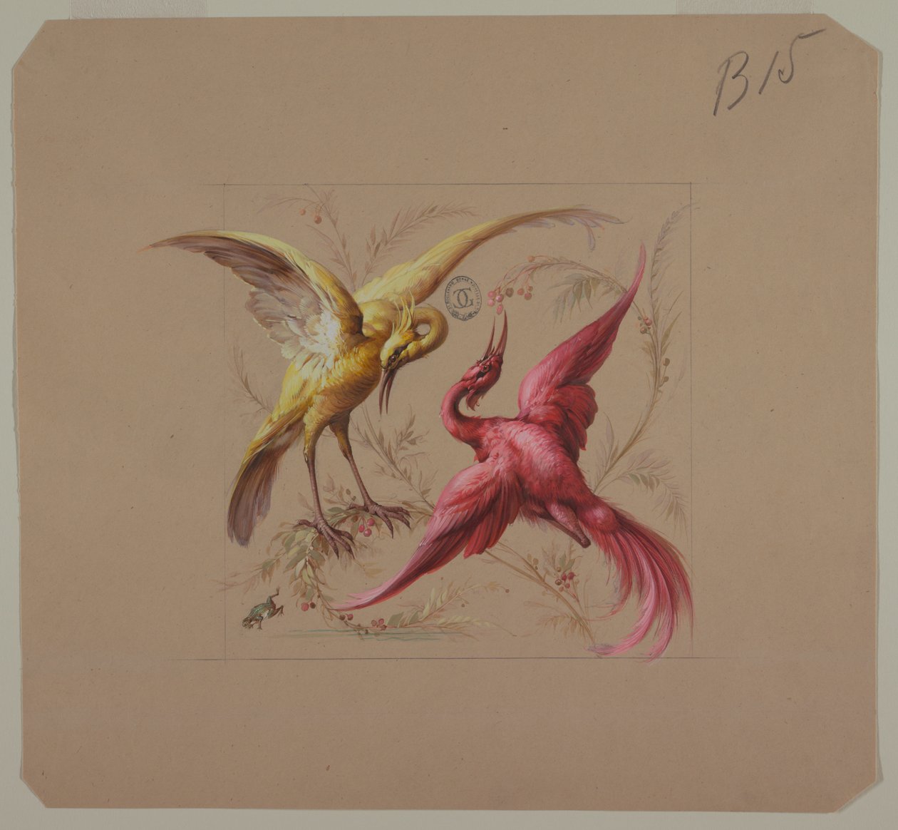 Conception pour papier peint et textiles : Fleurs et oiseaux - Unknown artist