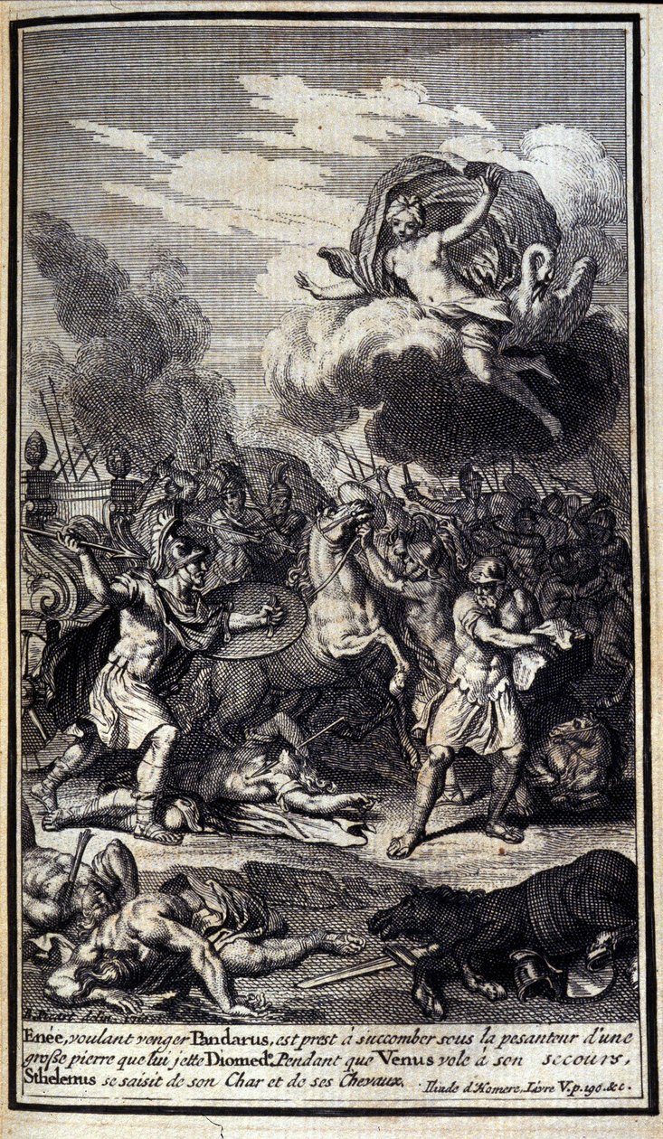 Énée prêt à succomber sous une pierre lancée par Diomède (Illustration de l