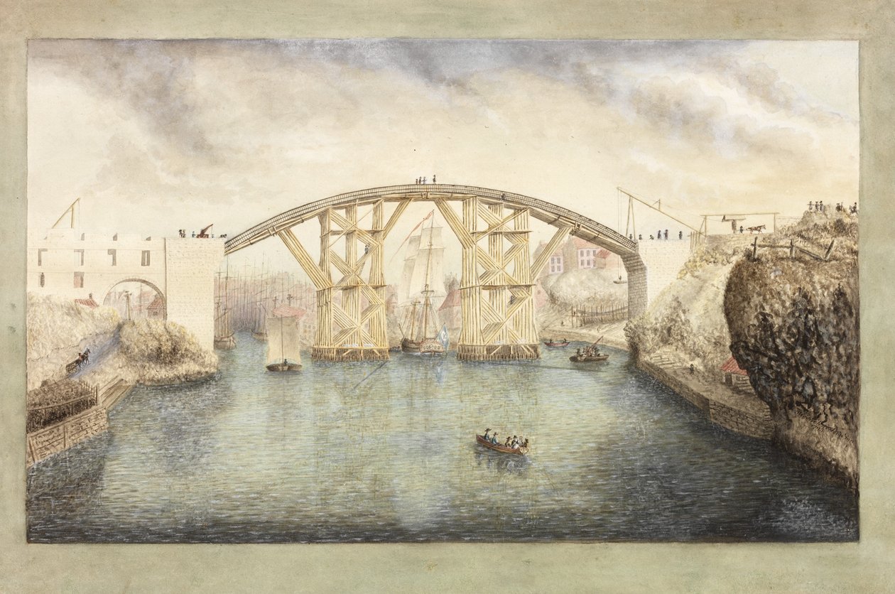 Premier pont de Sunderland en construction - Unknown artist