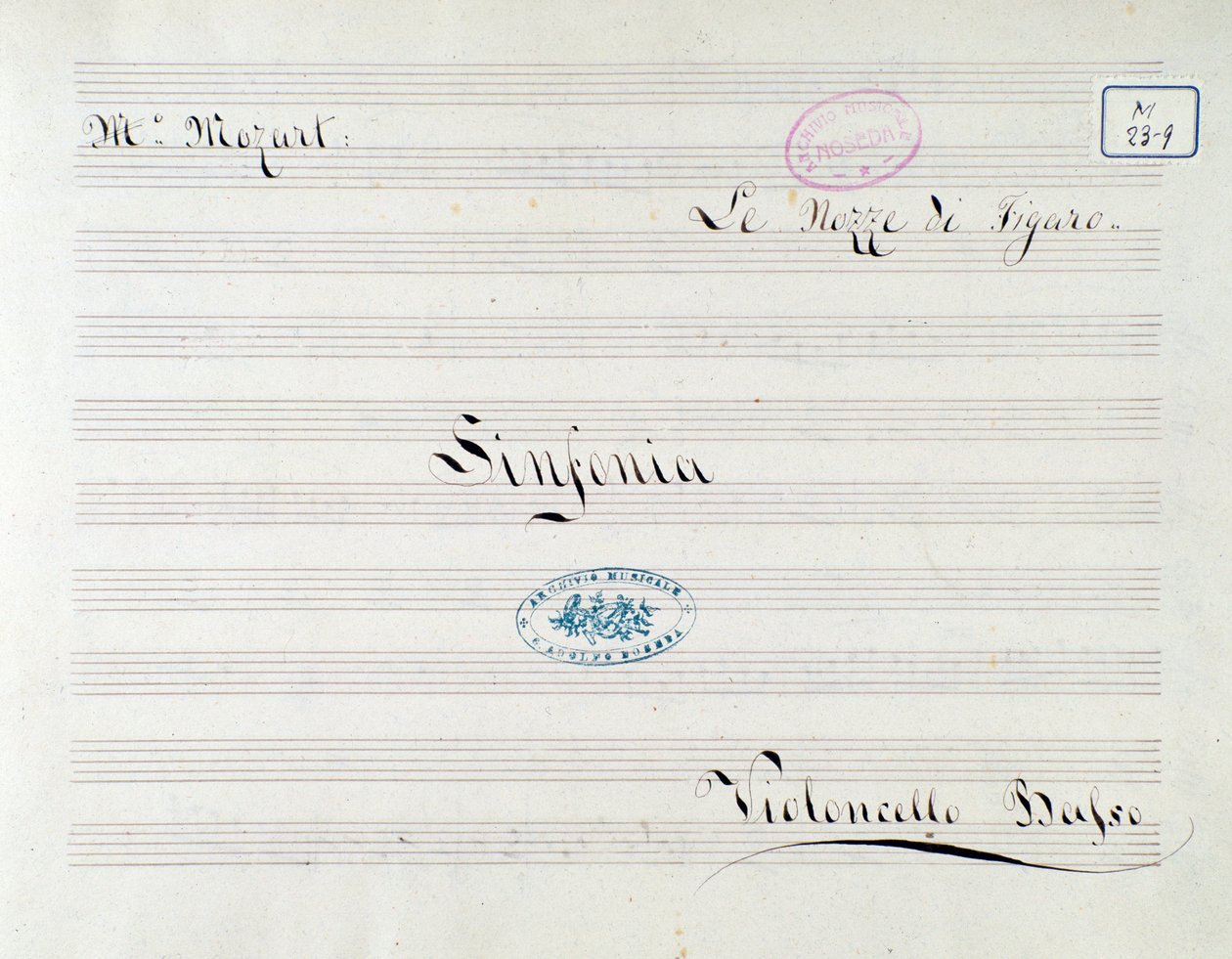 Première page de la partition pour le violoncelle dans Le nozze di Figaro, opéra de Mozart (19ème siècle) - Unknown artist