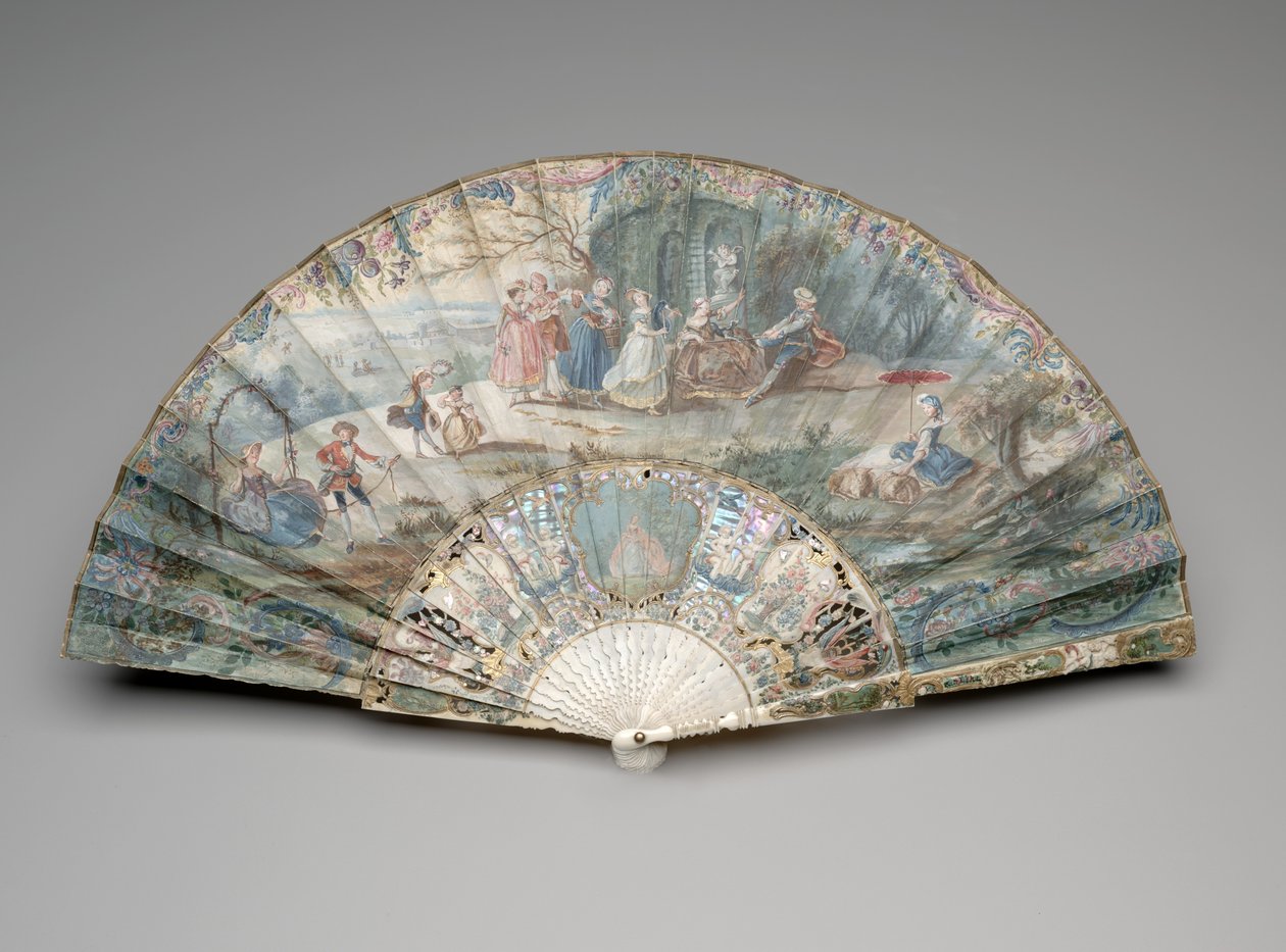 Éventail pliant avec une scène pastorale, vers 1740-50 - Unknown artist