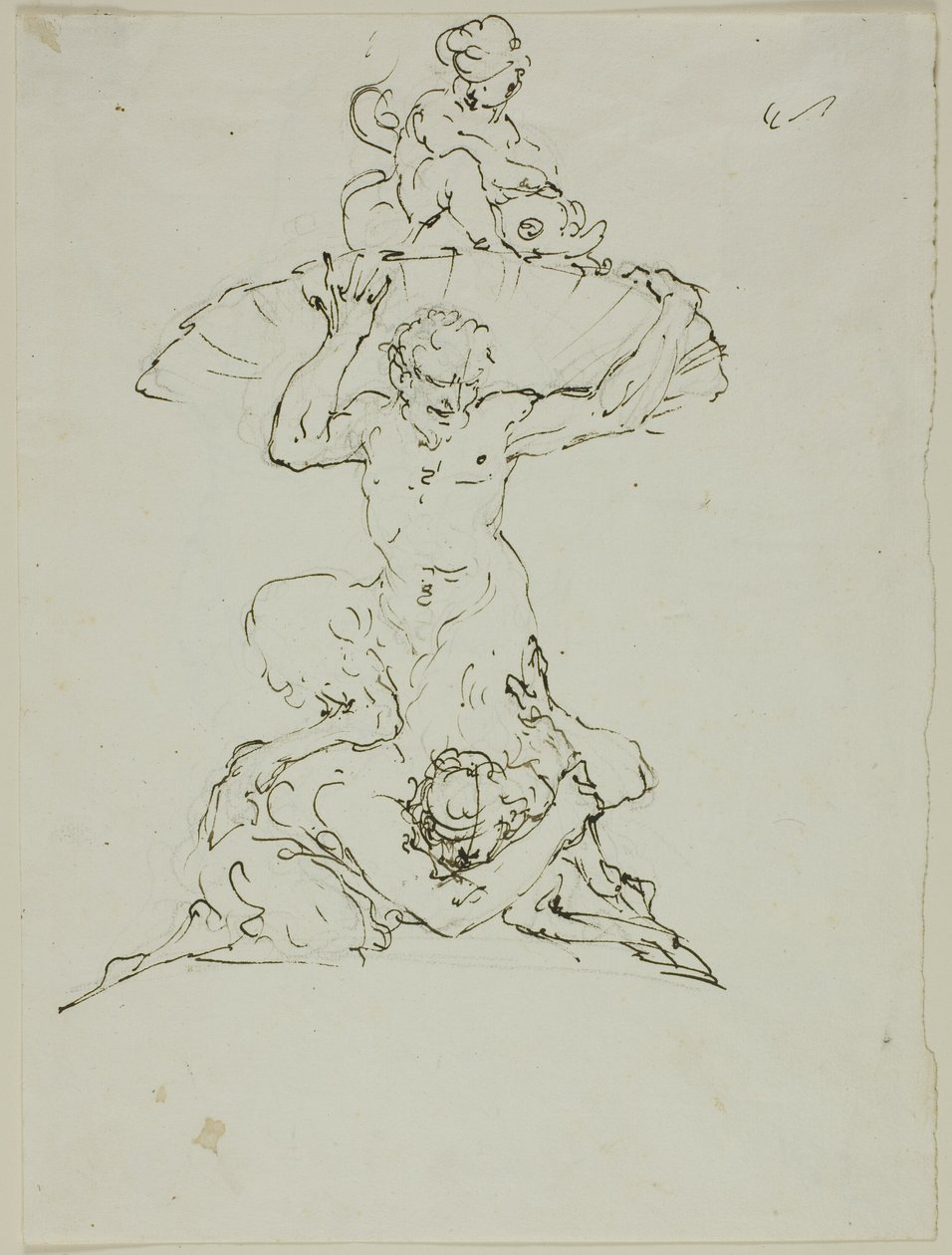 Fontaine avec Satyre et Putto (recto) ; Punchinello (verso) - Unknown artist