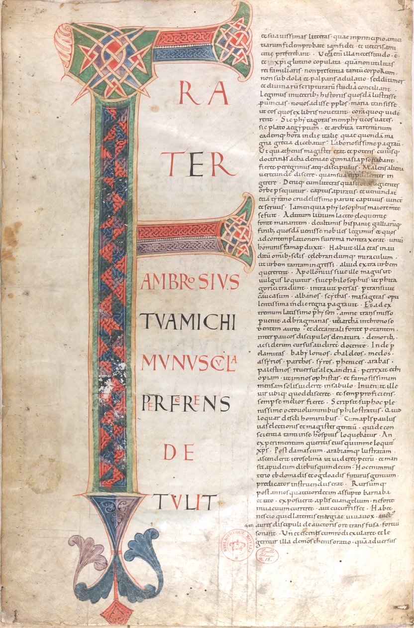 Frater Ambrosius michi munuscula perferens. Capulettera de l