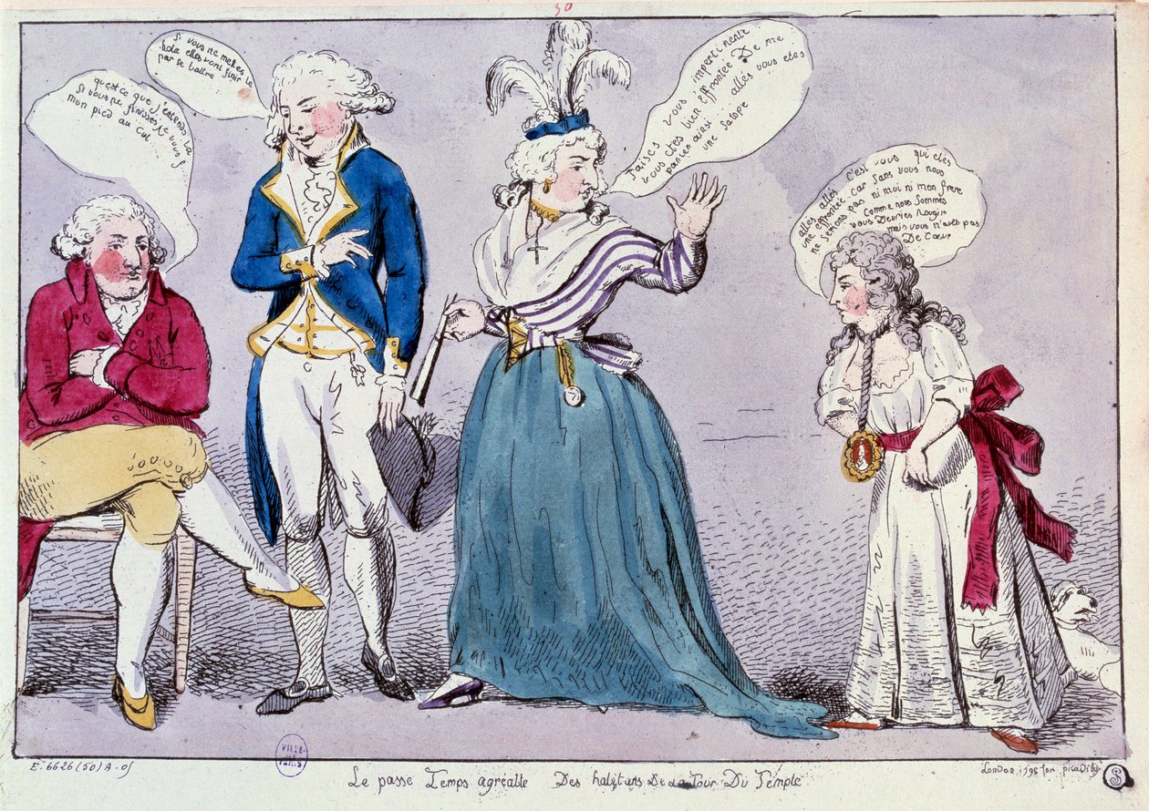 Révolution française : caricature contre la famille de la reine Marie-Antoinette et Louis XVI enfermés dans la prison du Temple - Unknown artist