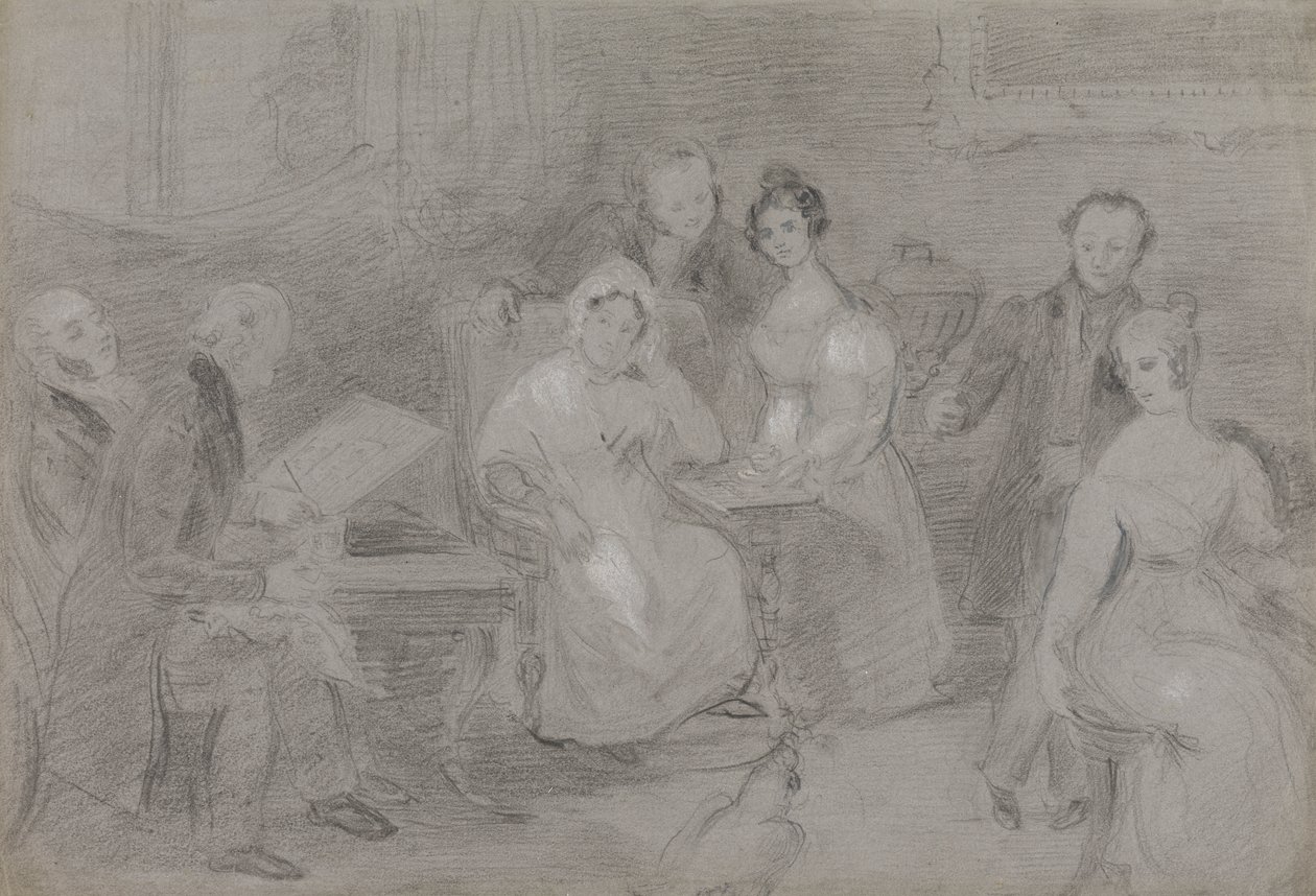Groupe de figures, avec un homme peignant à l