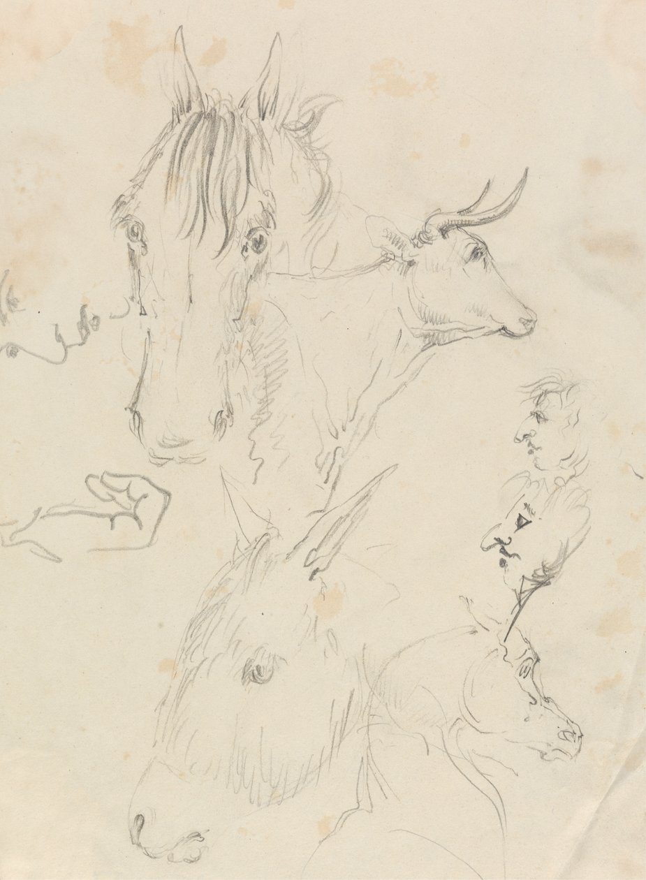 Chevaux, vache et hommes - Unknown artist