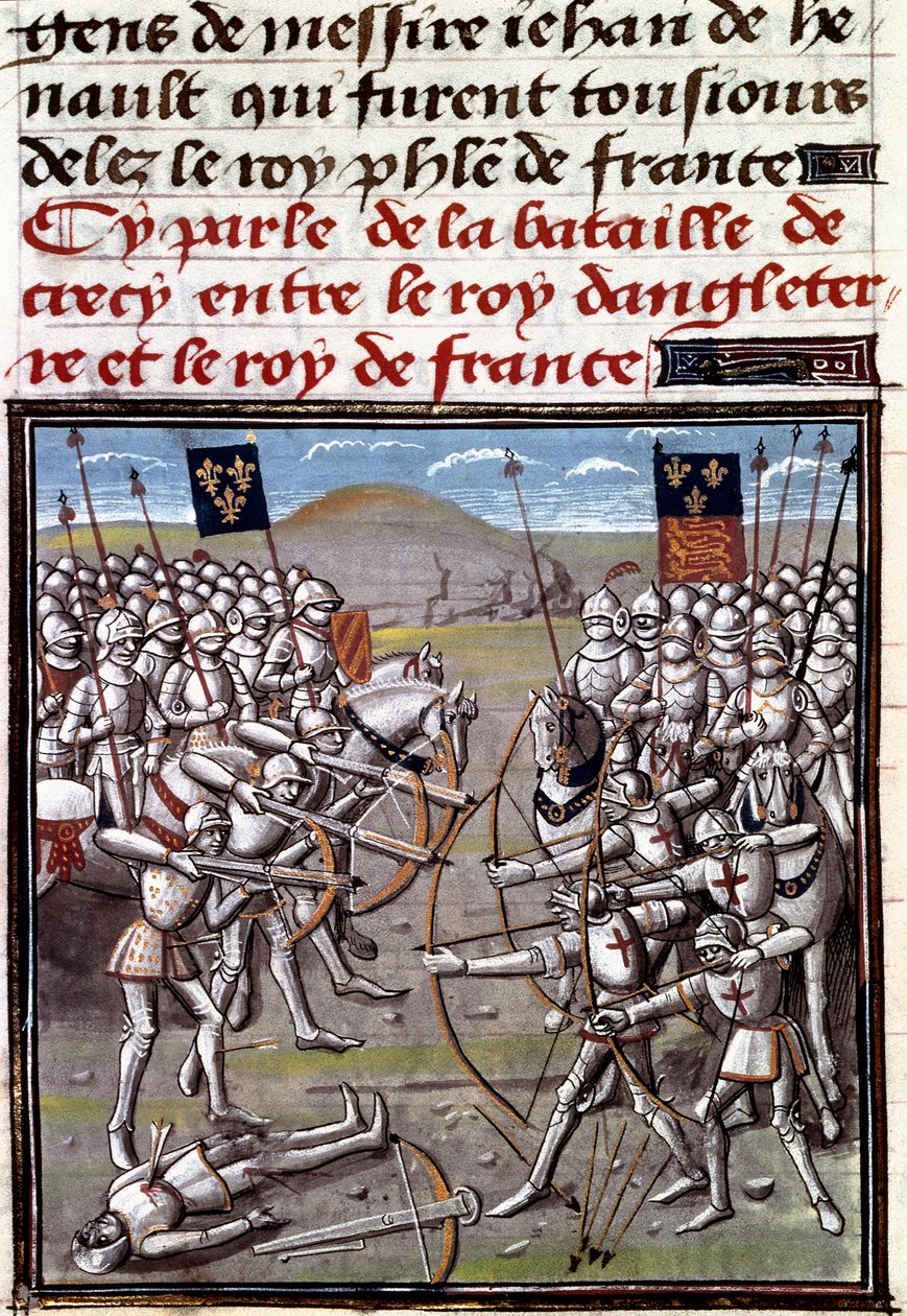 Guerre de Cent Ans : la bataille de Crécy le 26/08/1346 entre les Français et les Anglais. Miniature des Chroniques de Jean Froissart (1337-1400) - Unknown artist