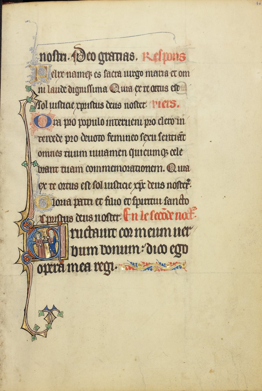 Initial E : La Vierge Marie et un apôtre en conversation - Unknown artist