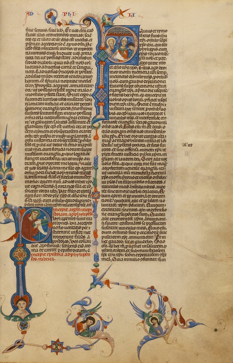 Initiale P : Saint Paul ; Initiale P : Un évêque remettant une lettre à un messager - Unknown artist