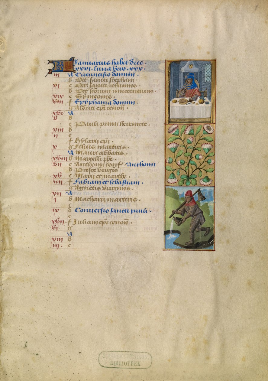 Page du calendrier de janvier ; Festins ; Verseau - Unknown artist