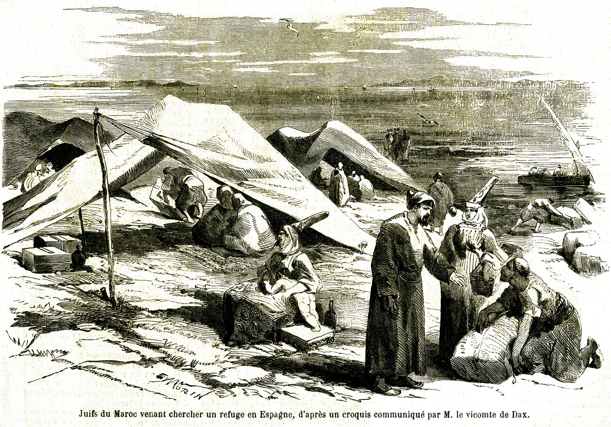 Juifs du Maroc venant se réfugier à Algesiras en Espagne au milieu du 19e siècle (gravure) - Unknown artist
