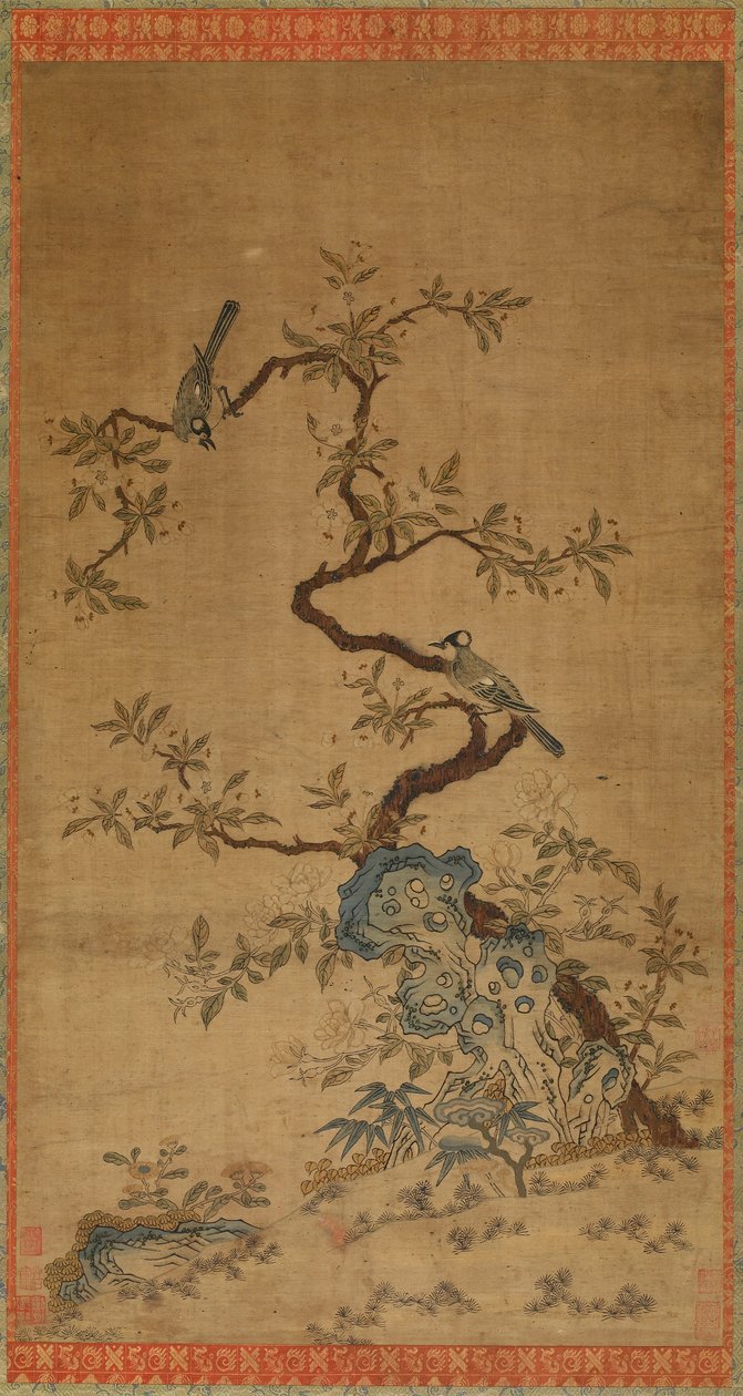 Tapisserie Kesi de deux oiseaux et un arbre en fleurs - Unknown artist