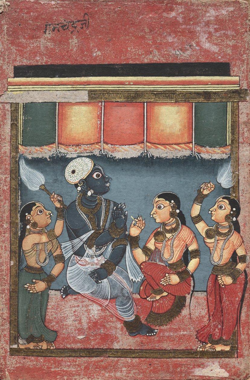 Krishna avec Radha et deux assistants (recto) - Unknown artist