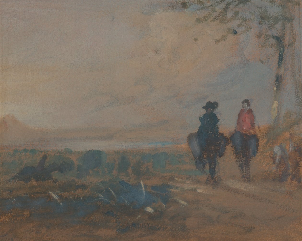 Paysage avec lac et deux figures à cheval - Unknown artist