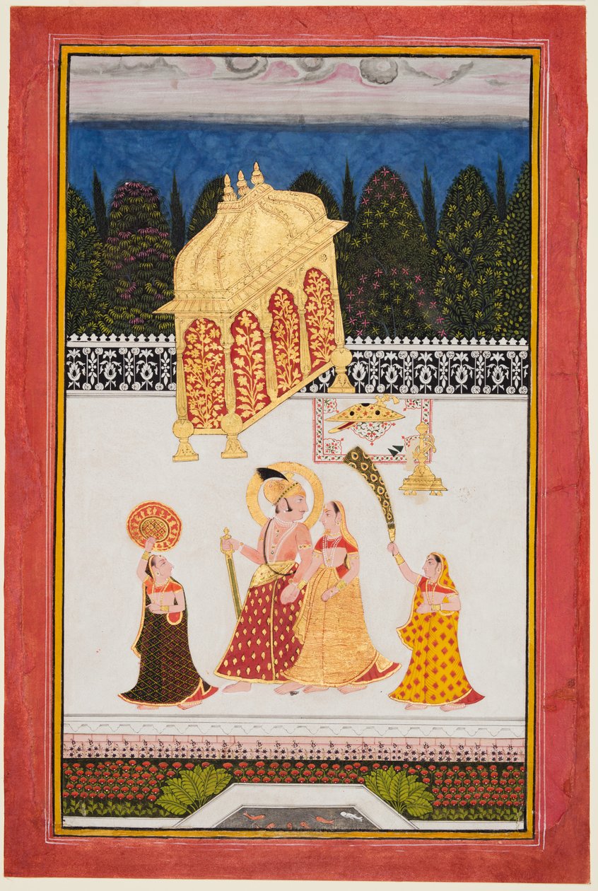 Maharana Ari Singh II de Mewar (r. 1761-1773) avec sa consort sur une terrasse - Unknown artist