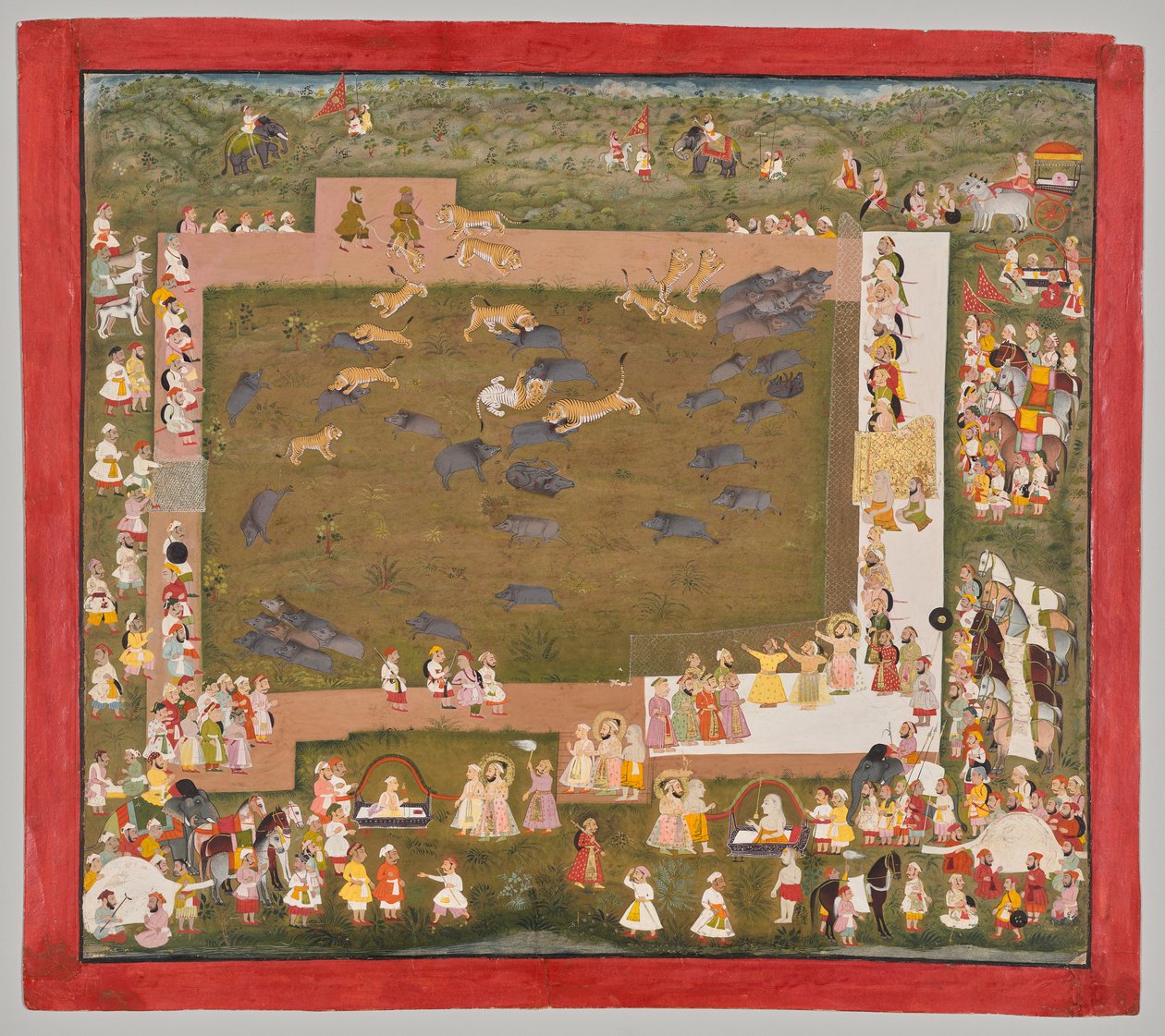 Maharana Sangram Singh II de Mewar (r. 1710-1734) et organise une chasse au sanglier avec des tigres à Sadri - Unknown artist