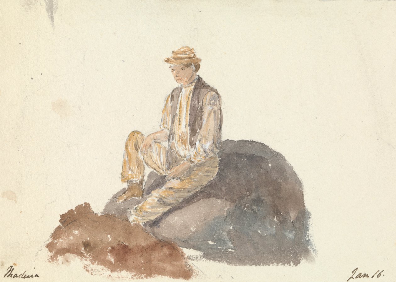 Homme Assis sur un Rocher (Madère 16 janvier) - Unknown artist