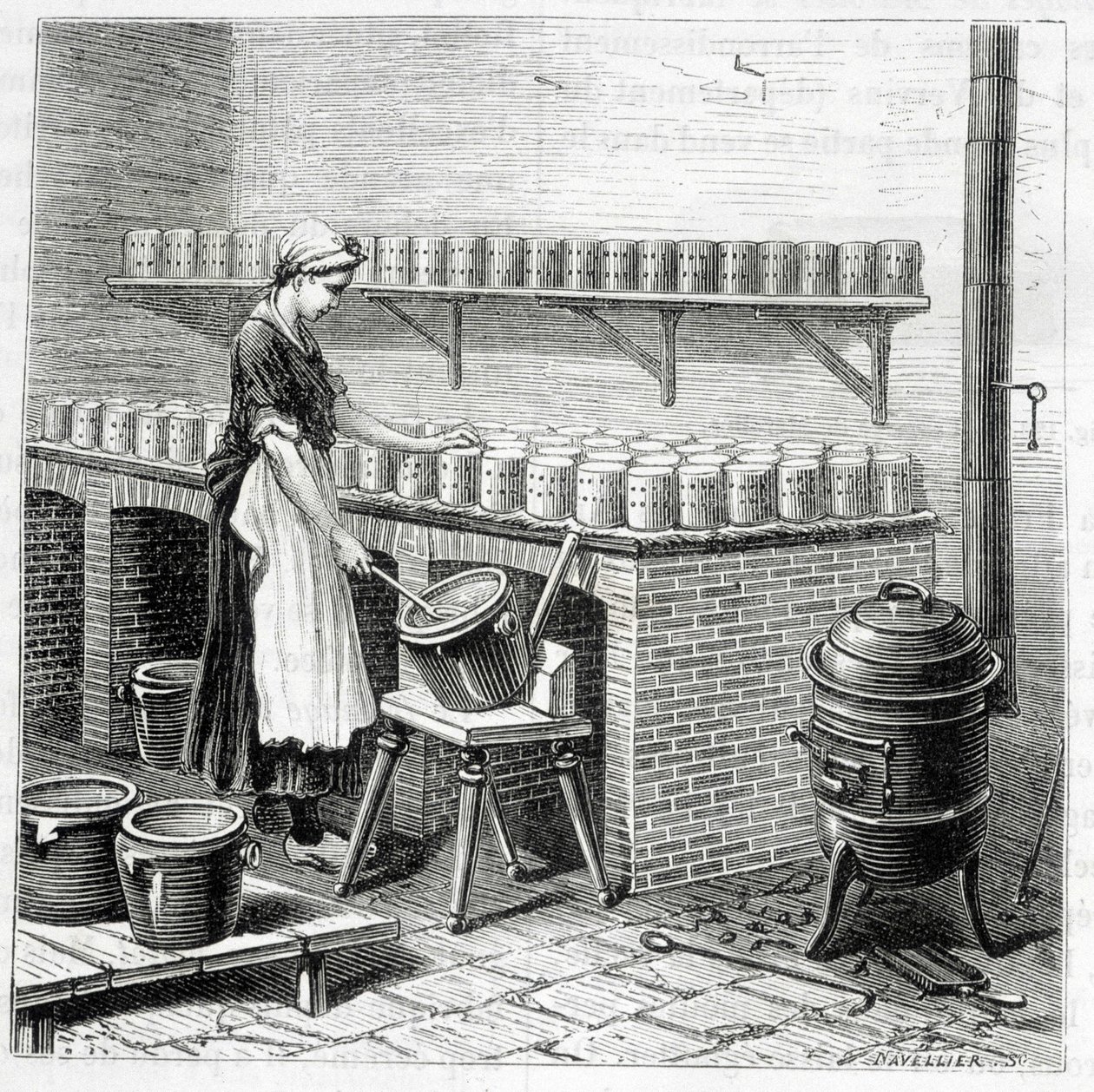 Fabrication du fromage camembert (le caillé est versé dans des moules) - dans « Les merveilles de l