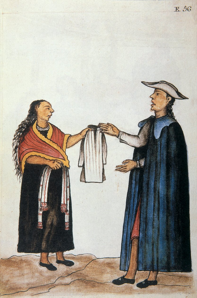 Arrangement de mariage entre Indiens, négociation sur la tenue de la mariée, du livre "Trujillo del Peru" ou "Códice Martínez Compañón", par Baltazar Martinez Compañón y Bujanda, évêque de Trujillo (1782-1785) - Unknown artist