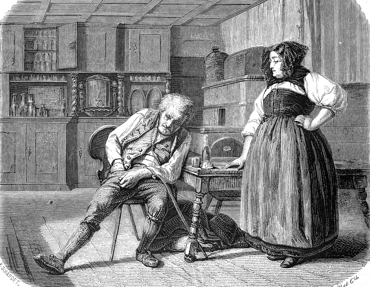 Vieil homme dans une auberge en France, cherchant de l