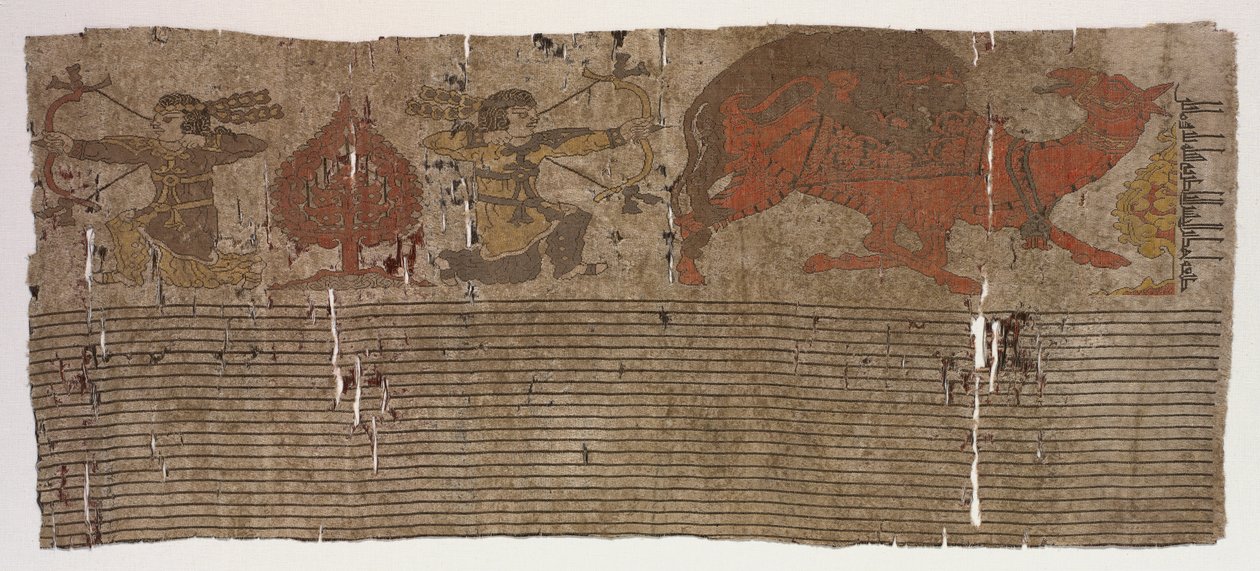 Panneau avec chasseurs et chameau et inscription - Unknown artist