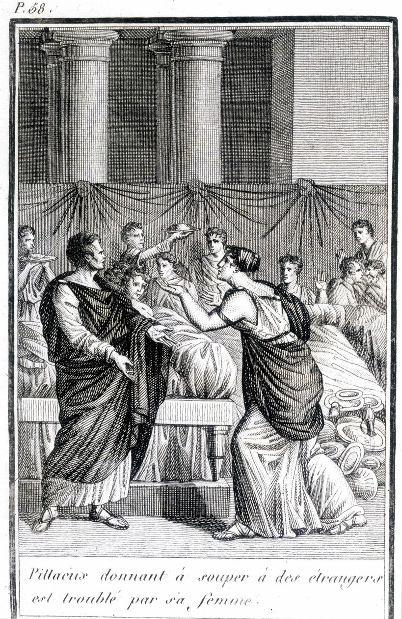 Pillacus donnant un dîner aux étrangers est troublé par sa femme - Unknown artist