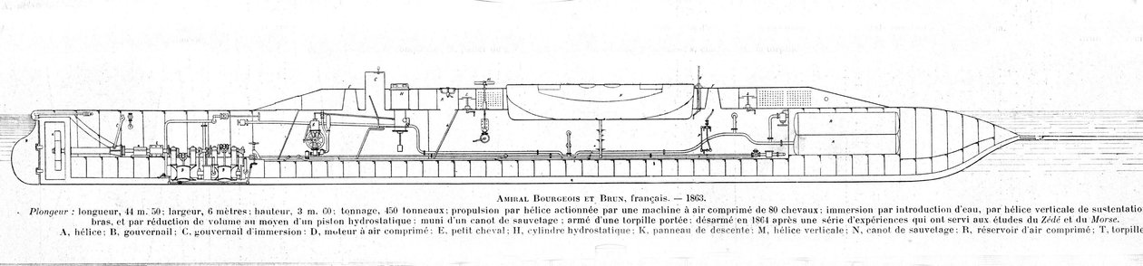 Planche représentant le sous-marin français Bourgeois et marron - Unknown artist