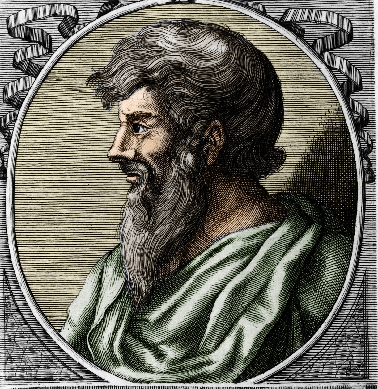 Portrait de Pythagore (ca. 570 - vers 480 av. J.-C.), mathématicien et philosophe grec. Gravure du XVIIIe siècle - Unknown artist