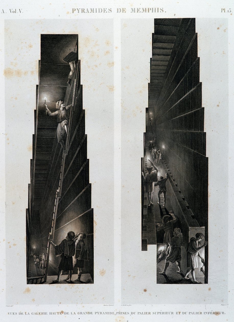 Pyramides de Memphis : vue de la galerie supérieure de la Grande Pyramide, tirée de la "Description de l