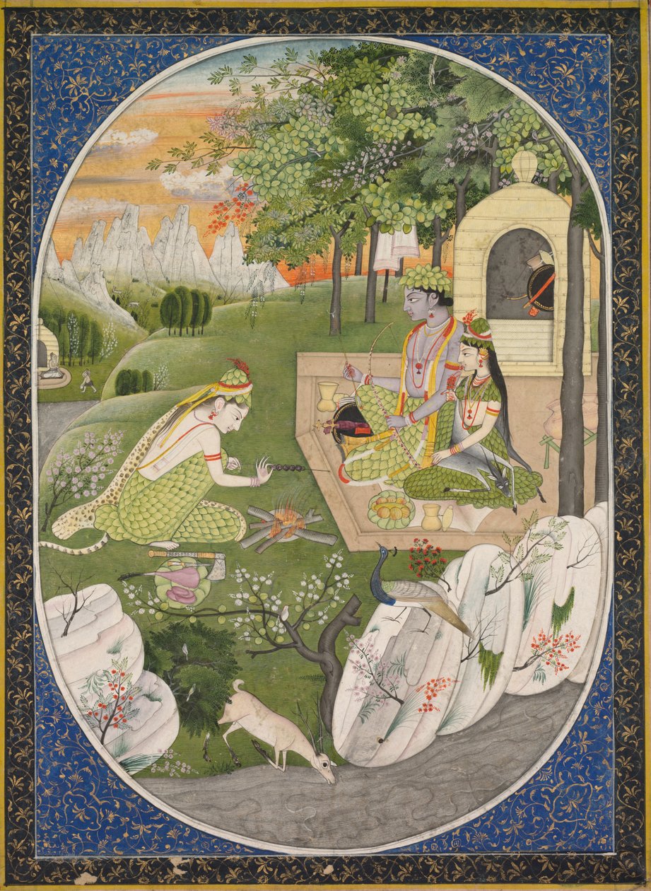 Rama, Sita et Lakshmana dans la forêt, page du Ramayana (Contes du dieu Rama) - Unknown artist