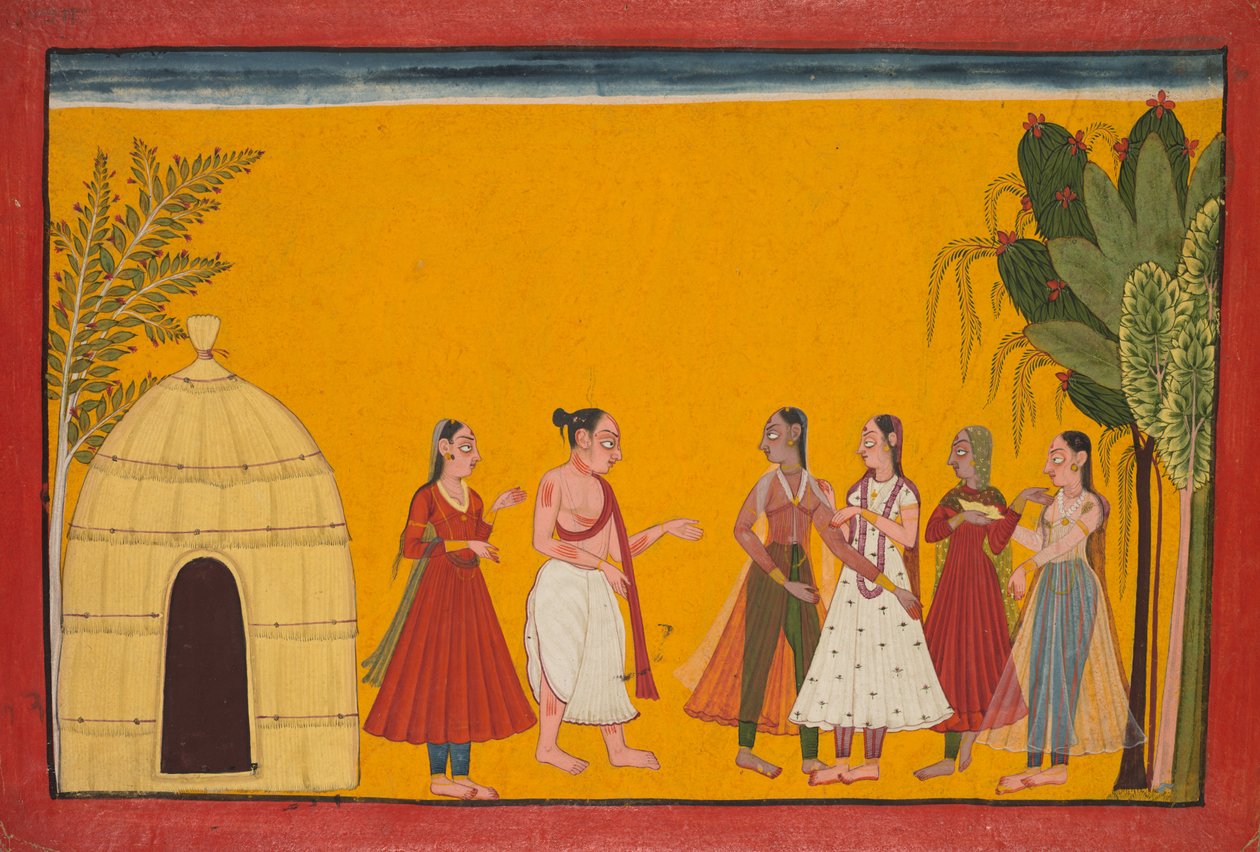 Rama et Sita emmenés chez le prêtre pour fixer la date du mariage ; page du Ramayana (Contes du dieu Rama) - Unknown artist